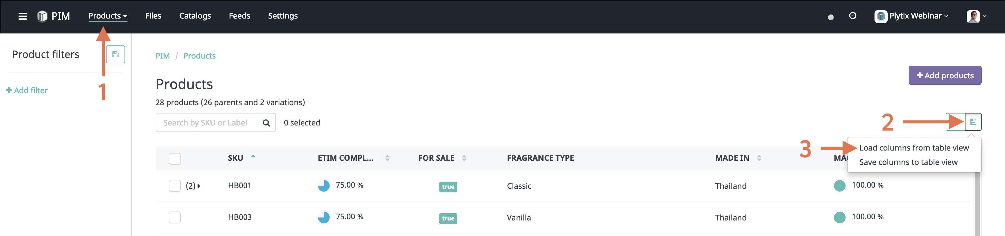 Loading a product table view