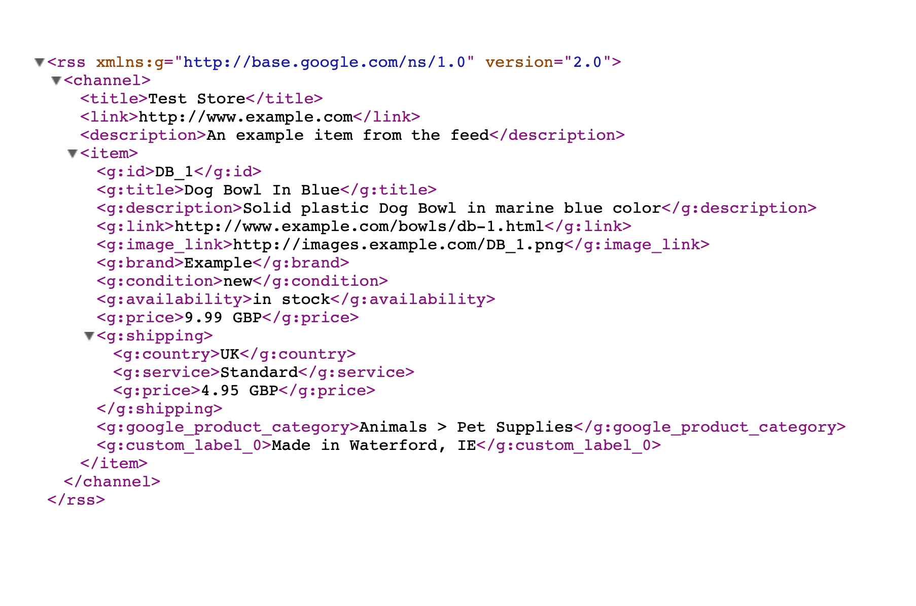 Sample coding display when customizing a feed